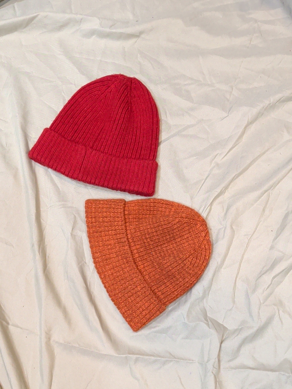 Kids Ribbed Knit Beanie Hat - Red and Orange